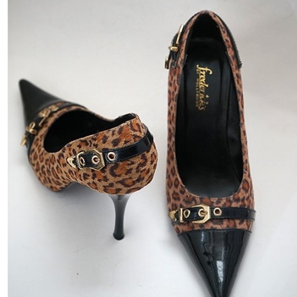 Frederick’s of Hollywood Animal Print Stiletto Heels Leopard Black Patent Sz 7.5 - Picture 9 of 13